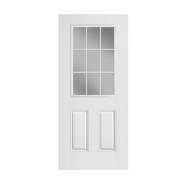 9 Lite Over 2 Panel White Internal Grid Belleville Smooth Fiberglass Door